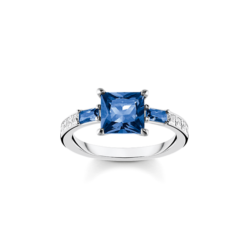 Thomas Sabo Ring with blue and white stones silver size 54