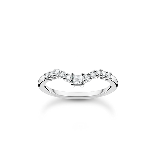Thomas Sabo shaped ring with white stones silver size 52