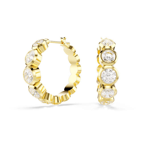 Swarovski Imber hoop earrings, Round cut, White, Gold-tone plated